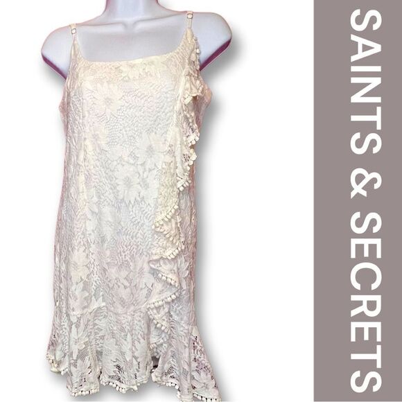 Saints & Secrets New Dress Romantic Floral Lace Ruffles White Straps Summer  L - Picture 1 of 8
